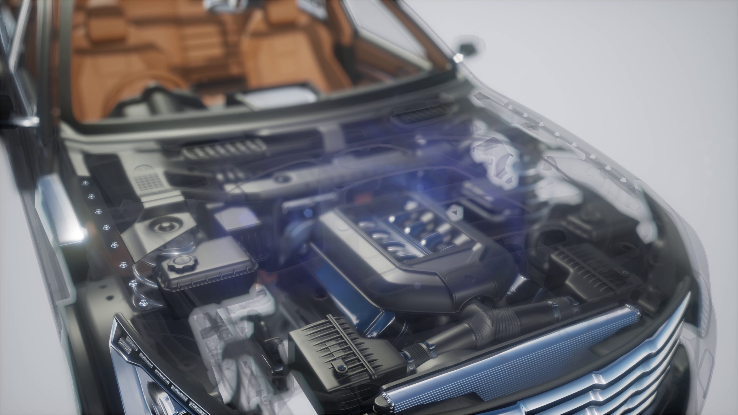 Car engine with drive belts