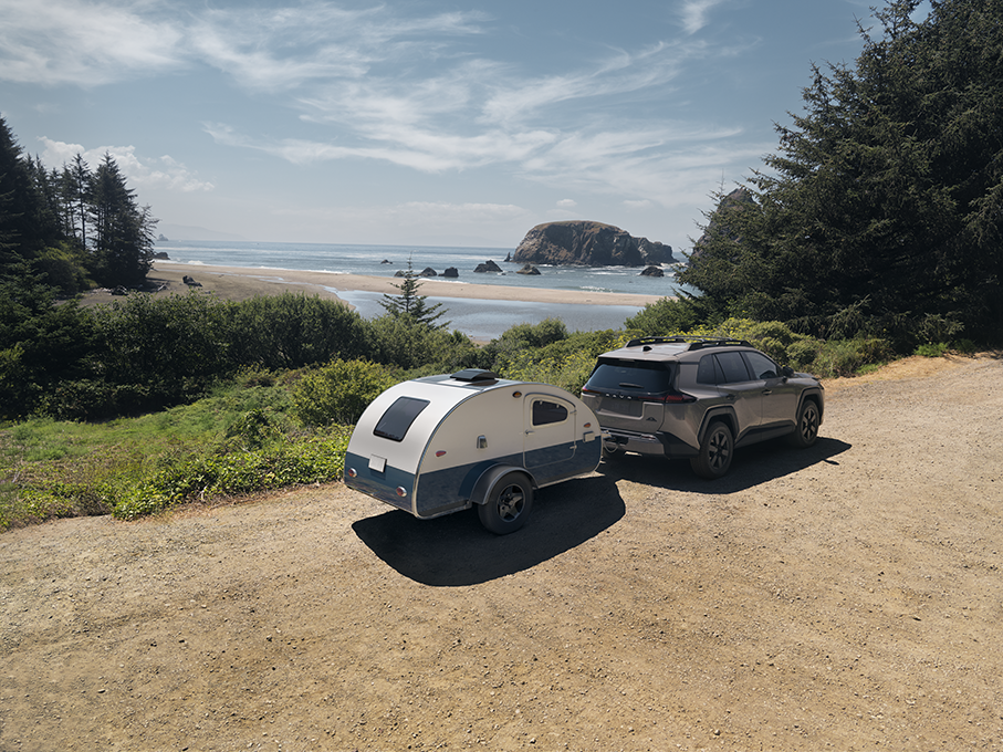 Toyota towing up a hill