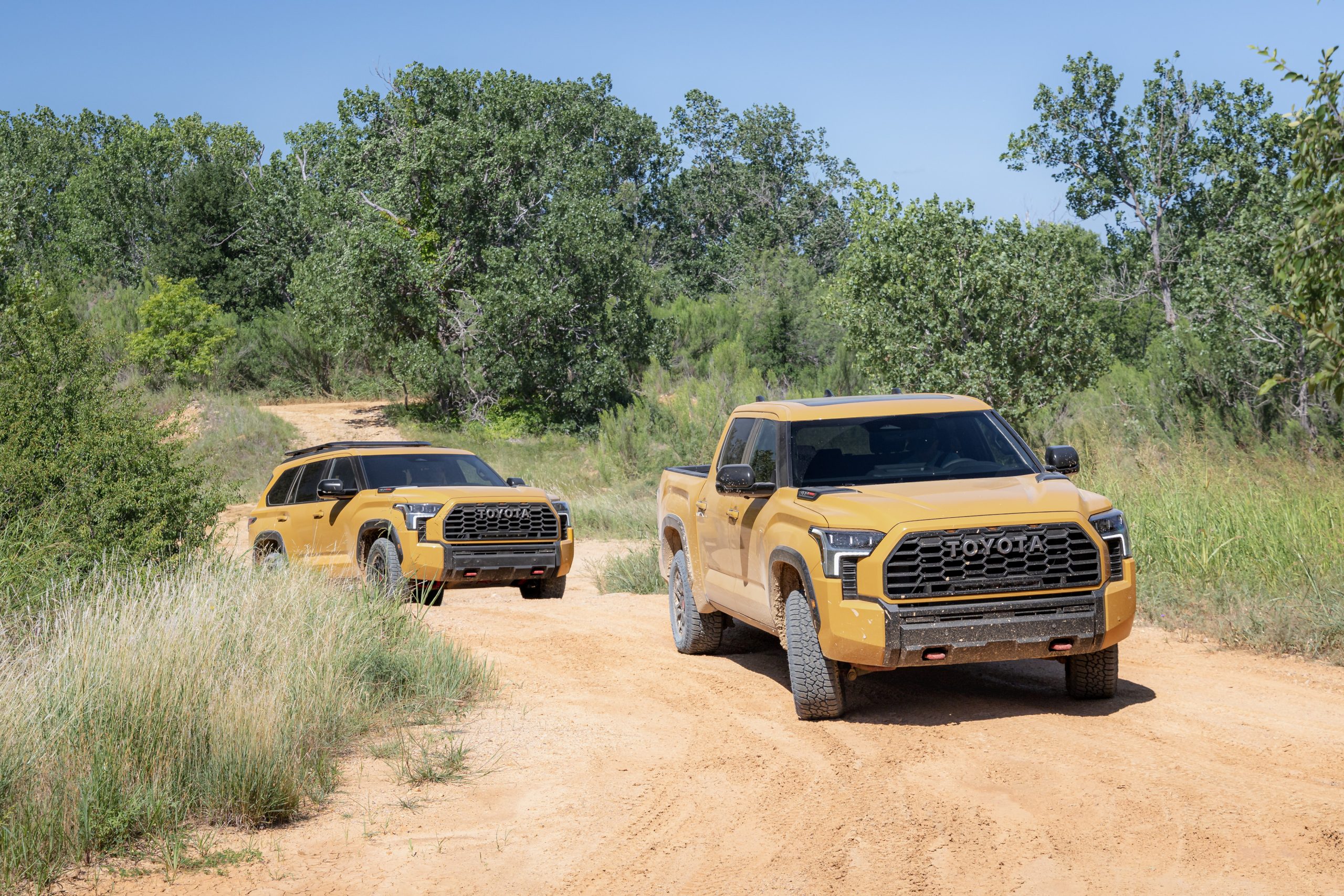 2027 Toyota Tundra and Sequoia in the Honeycomb color off-roading